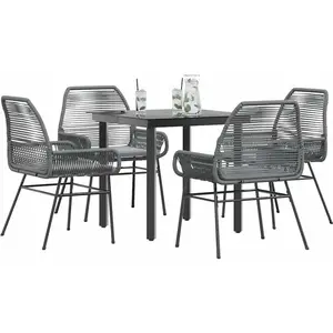 vidaXL Ensemble à manger jardin coussins 5 pcs gris poly rotin verre pas cher