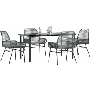 vidaXL Ensemble à manger jardin coussins 5 pcs gris poly rotin verre pas cher