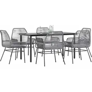 vidaXL Ensemble à manger jardin coussins 7 pcs gris poly rotin verre pas cher