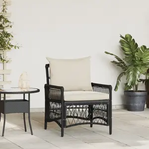 vidaXL Chaise de jardin avec coussin Noir 73 x 61 x 77 cm polyrotin pas cher