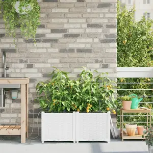 vidaXL Jardinières Vidaxl Avec Système D'irrigation D'eau 2 Pcs Blanc pas cher