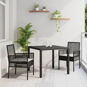 VIDAXL Ensemble De Salle À Manger De Jardin En 3 Pièces Avec Coussins En Poly Rattan Noir pas cher