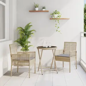 Ensemble Bistro De Jardin 3 Pièces Avec Coussins Beige En Poly Rattan