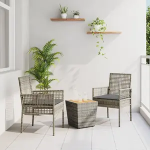VIDAXL Ensemble Bistro De Jardin 3 Pièces Avec Coussins Gris En Poly Rattan pas cher