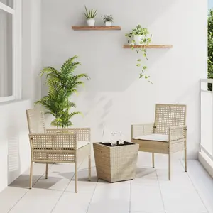VIDAXL Ensemble Bistro De Jardin 3 Pièces Avec Coussins Beige En Poly Rattan pas cher