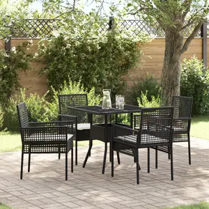 vidaXL Vidaxl Set De Salle À Manger Jardin 5 Pièces Noir Poly Rotin pas cher