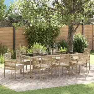 VIDAXL Ensemble De Salle À Manger De Jardin 9 Pièces Avec Coussins En Poly Rattan Beige pas cher