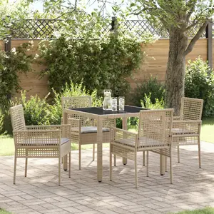 vidaXL Ensemble de salle à manger pour jardin 5 pcs Beige polyrotin pas cher