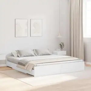 vidaXL Cadre de lit avec rangement avec tiroir avec tête de lit avec stockage Blanc 200 x 200 cm pas cher