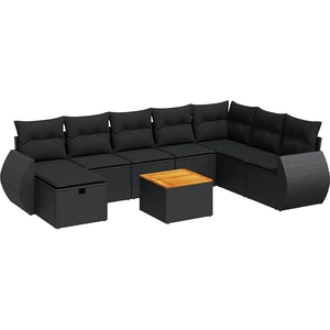 vidaXL Salon de jardin 9 pcs avec coussins noir résine tressée pas cher