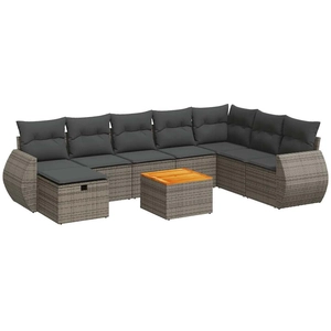 vidaXL Salon de jardin 9 pcs avec coussins gris résine tressée pas cher
