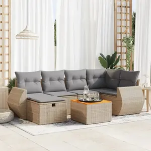 vidaXL Salon de jardin avec coussins 7 pcs beige résine tressée pas cher