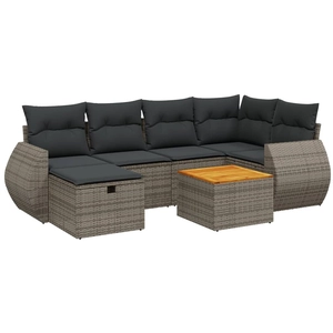 vidaXL Salon de jardin avec coussins 7 pcs gris résine tressée pas cher