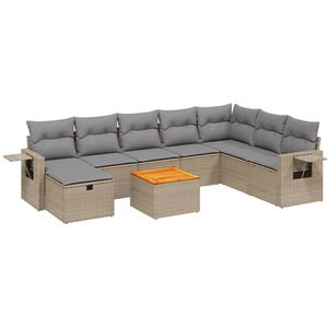 vidaXL Salon de jardin avec coussins 9 pcs beige résine tressée pas cher