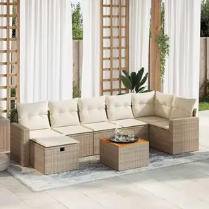 vidaXL Salon de jardin avec coussins 8 pcs beige résine tressée pas cher