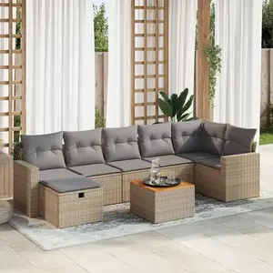 vidaXL - 8-delige - Loungeset - met - kussens - poly - rattan - beige pas cher