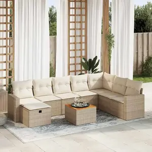 vidaXL Salon de jardin avec coussins 9 pcs beige résine tressée pas cher