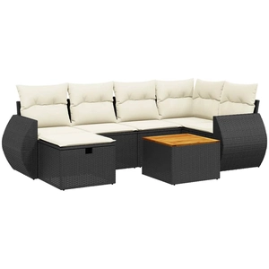 vidaXL Salon de jardin 7 pcs avec coussins noir résine tressée pas cher