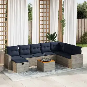 vidaXL Vidaxl Salon De Jardin 9 Pcs Avec Coussins Gris Résine Tressée pas cher