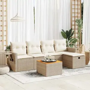 vidaXL Salon de jardin avec coussins 6 pcs beige résine tressée pas cher