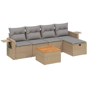 vidaXL Salon de jardin avec coussins 6 pcs beige résine tressée pas cher