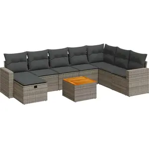 vidaXL - 9-delige - Loungeset - met - kussens - poly - rattan - grijs pas cher