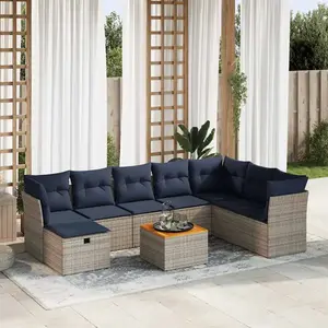 vidaXL Vidaxl Salon De Jardin 9 Pcs Avec Coussins Gris Résine Tressée pas cher