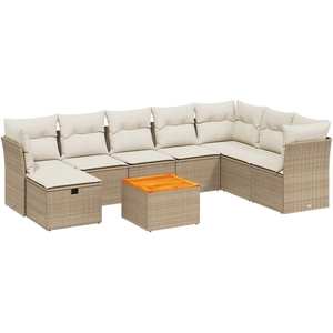 vidaXL Salon de jardin avec coussins 9 pcs beige résine tressée pas cher