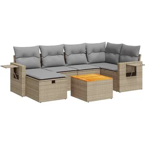 vidaXL Salon de jardin avec coussins 7 pcs beige résine tressée pas cher
