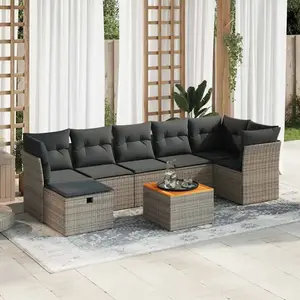 vidaXL Salon de jardin 8 pcs avec coussins gris résine tressée pas cher