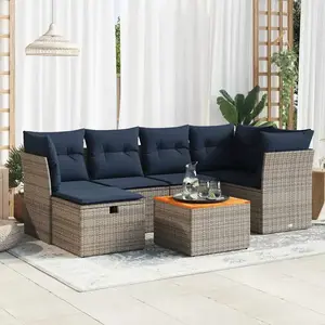 vidaXL Vidaxl Salon De Jardin Avec Coussins 7 Pcs Gris Résine Tressée pas cher
