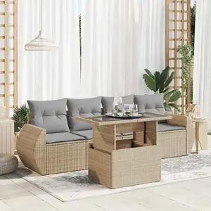 vidaXL Salon de jardin avec coussins 5 pcs beige résine tressée pas cher