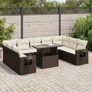 vidaXL Salon de jardin 10 pcs avec coussins marron résine tressée pas cher