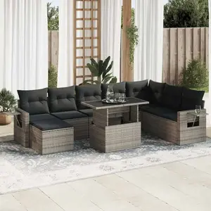 vidaXL Salon de jardin 9 pcs avec coussins gris résine tressée pas cher