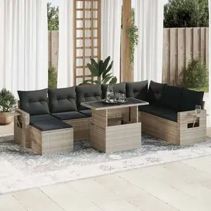 vidaXL Salon de jardin 9 pcs avec coussins gris clair résine tressée pas cher