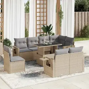 vidaXL - 9-delige - Loungeset - met - kussens - poly - rattan - beige pas cher