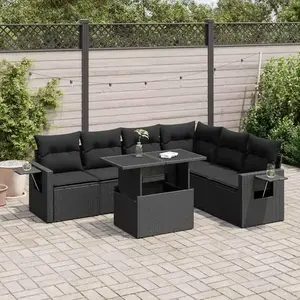 vidaXL - 7-delige - Loungeset - met - kussens - poly - rattan - zwart pas cher
