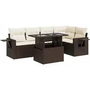 vidaXL Salon de jardin avec coussins 6 pcs marron résine tressée pas cher