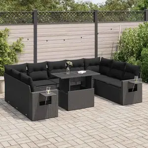 vidaXL Salon de jardin 10 pcs avec coussins noir résine tressée pas cher