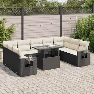 vidaXL Salon de jardin 10 pcs avec coussins noir résine tressée pas cher