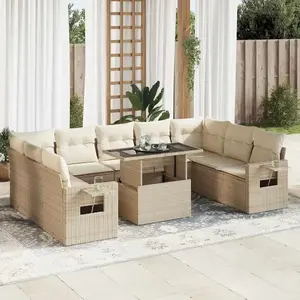 vidaXL Salon de jardin avec coussins 10 pcs beige résine tressée pas cher