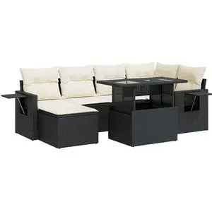 vidaXL Salon de jardin 7 pcs avec coussins noir résine tressée pas cher