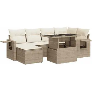 vidaXL Salon de jardin avec coussins 7 pcs beige résine tressée pas cher