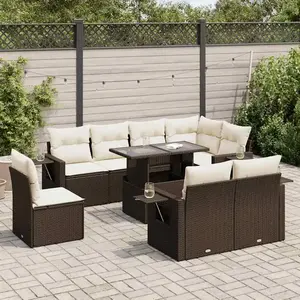 vidaXL Salon de jardin avec coussins 9 pcs marron résine tressée pas cher