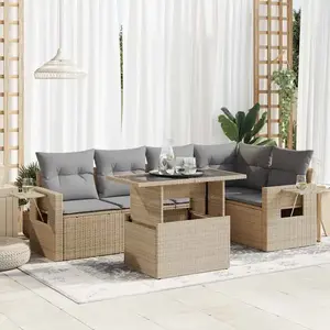 vidaXL Salon de jardin avec coussins 6 pcs beige résine tressée pas cher