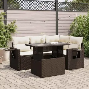 vidaXL Salon de jardin avec coussins 5 pcs marron résine tressée pas cher