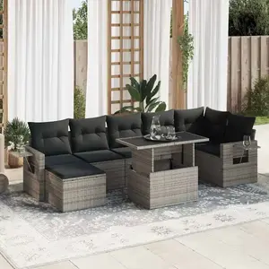 vidaXL Salon de jardin 8 pcs avec coussins gris résine tressée pas cher