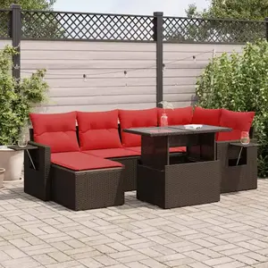 vidaXL Vidaxl Salon De Jardin Avec Coussins 7pcs Marron Résine Tressée Acacia pas cher