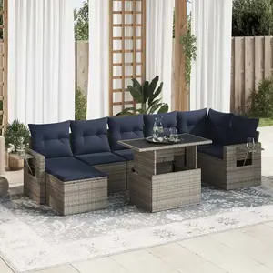 vidaXL Salon de jardin avec coussins 8 pcs gris résine tressée acacia