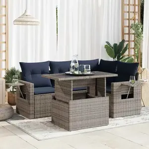 vidaXL Vidaxl Salon De Jardin 5 Pcs Avec Coussins Noir Résine Tressée Acacia pas cher